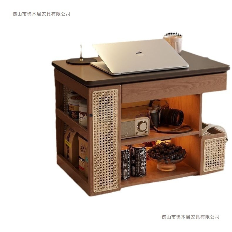 实木可移动边几巴士升降茶几家用客厅沙发边柜子中古风小推车简易|undefined