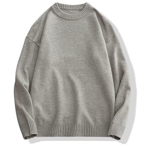 Men's Loose Knit Crew Neck Sweater, White, Korean Style, Trendy and Versatile