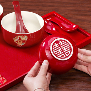 Wedding Set, Wedding Change, Pair of Happy Words, Red Wedding Tea Cups, "囍" Tea Set, Red Wedding Kidsren's Bowl Pair