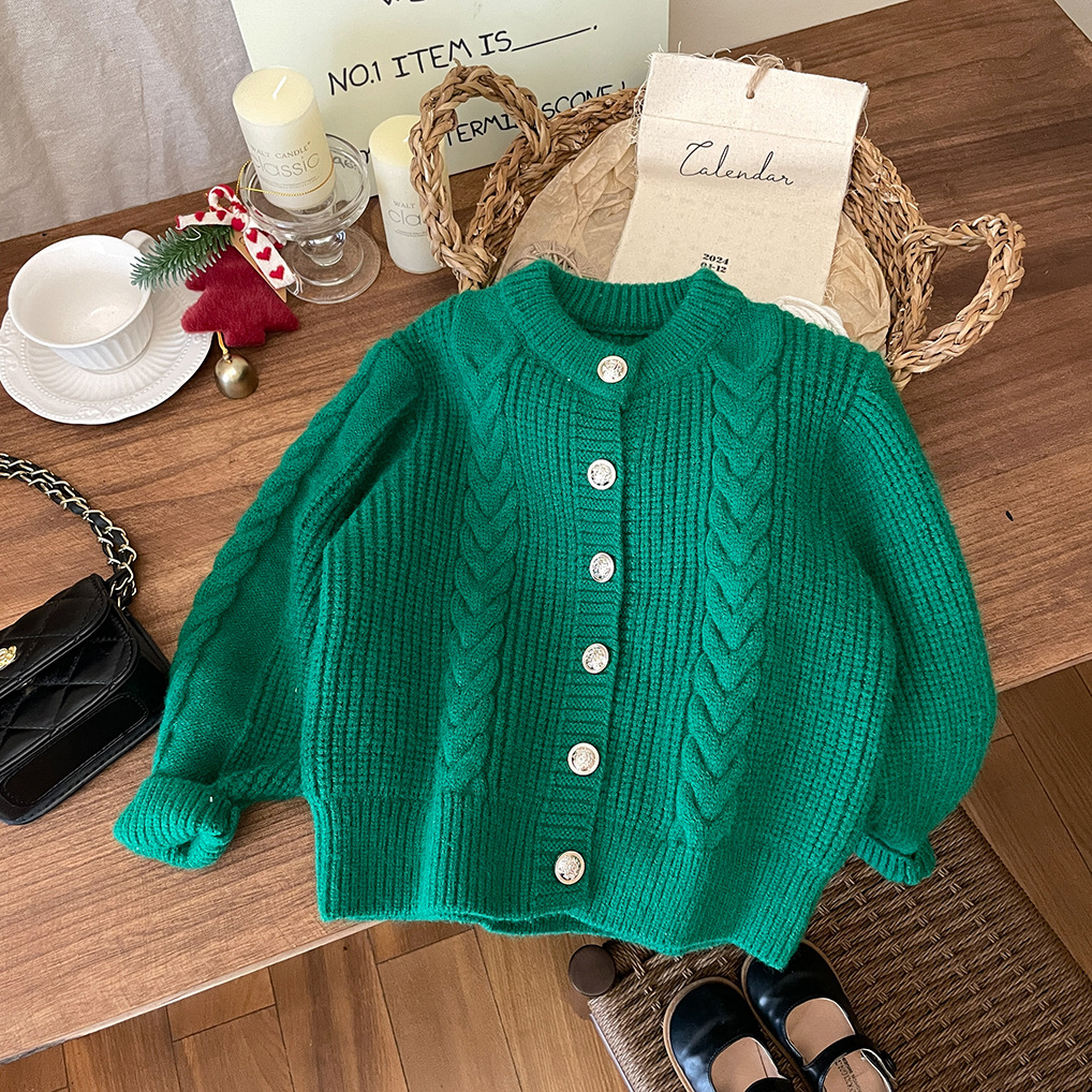 Han 24 Neue Baby-Kleidung Mädchen Rot Grün Fried Dough Twists Strickjacke Verdickt Gestrickte Pullover Mantel Mode Herbst und_voghion.com