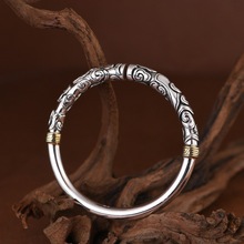 金鹿王足银手镯复古做旧工艺祥云如意金箍棒开口半实心银镯子男款