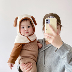 赤ちゃんの帽子のマフラーの一体帽子秋冬のかわいい乳幼児の厚い保温の耳の帽子のフリースの防風帽子