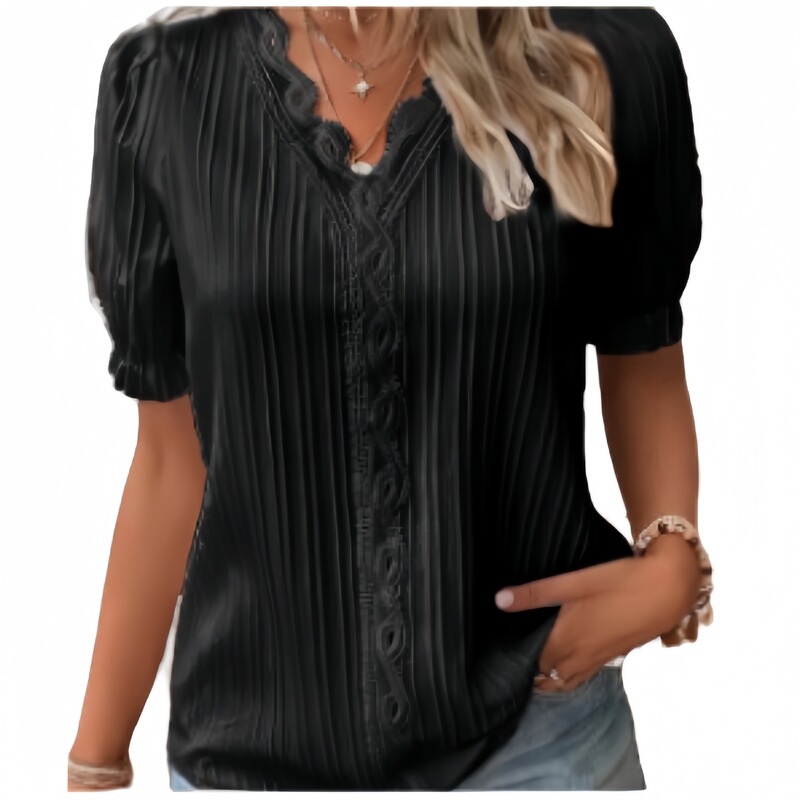 2024 Europe and America Amazon Independent Station Cross-border Foreign Trade Summer Vacation Fashion Hollow Short-sleeved Women's Casual Shirt