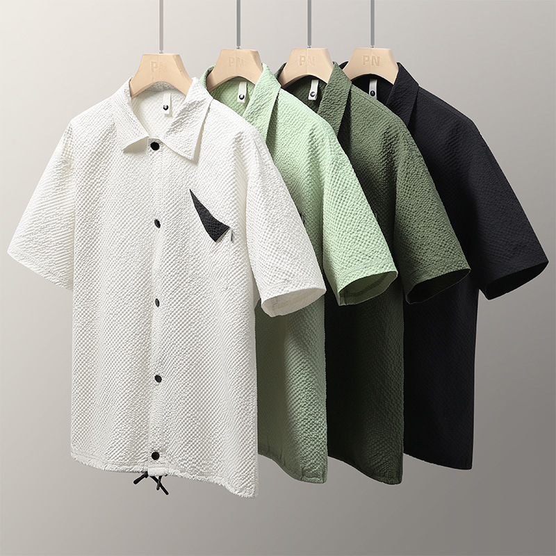 2024 New Summer plus size Loose Men's Short-sleeved Shirt Teenager Fashion Brand Cardigan Shirt Ice Silk Short-sleeved