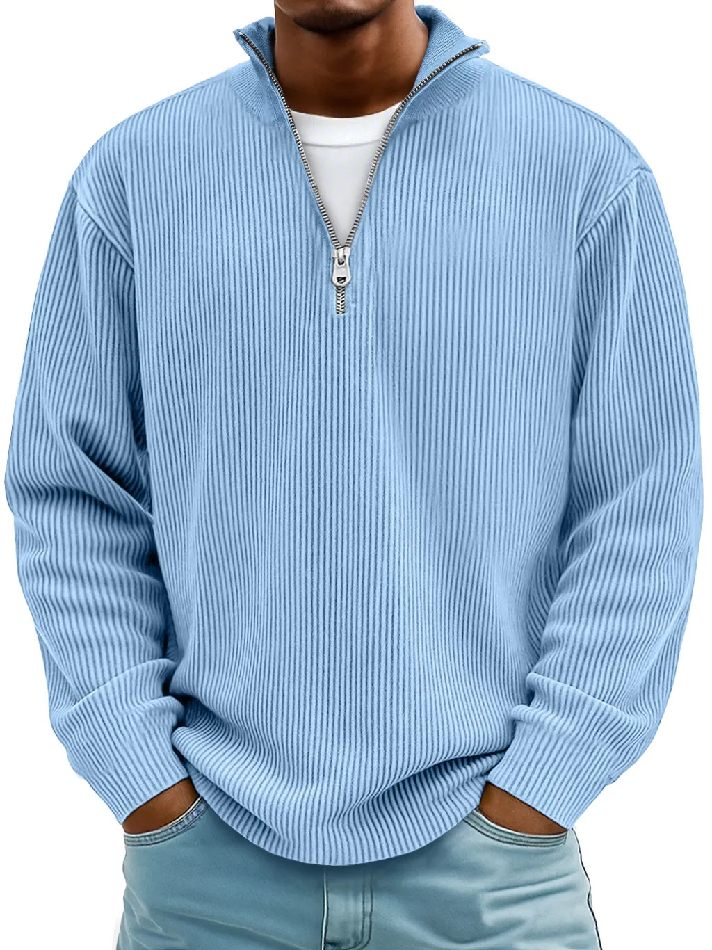 Amazon's 2026 Autumn and Winter New Men's Casual Stand-Up Collar Zipper Corduroy Long-Sleeved Men's Polo Shirt Sweatshirt