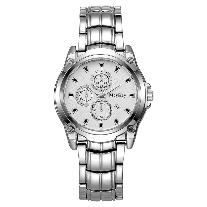 Nuevo reloj de correa de acero de pareja de aleación transfronteriza clásico negocio de tres ojos gran esfera impermeable fábrica de relojes de cuarzo al por mayor