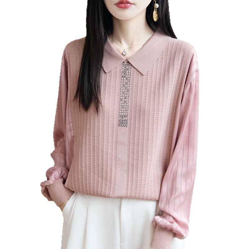 娃娃领毛衣女漂亮减龄洋气针织打底衫春秋新款2025新款拼接小衫|undefined