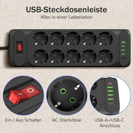 Enchufe estándar europeo F35U europeo negro con conector USB typeC 10 enchufe estándar europeo enchufe transfronterizo