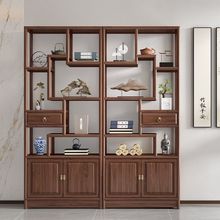 新中式雕花实木博古架置物架多宝阁茶叶展示柜菠萝格木客厅收纳架