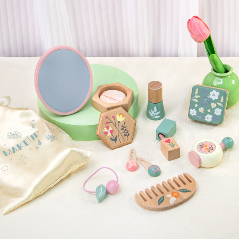 Vestir para niños, vestir, jugar a las casas, juguetes, simulación divertida, bolsa de cosméticos, corte de pelo, juguetes de madera, regalo de cumpleaños para niñas