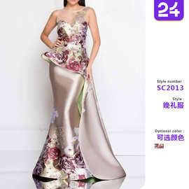 2025春季新款连衣裙亚马逊欧美女装宴会女气质年会礼服刺绣花长裙