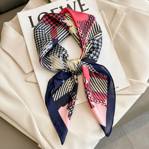 Korean style houndstooth fashion simulated silk scarf feminine 70 small square scarf neck protector shawl headband binding bag