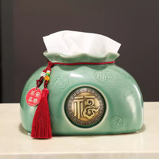 Chinese Style Creative Paper Box Vintage Tissue Box Household Living Room Coffee Table Dining Table Ceramic Paper Box Storage