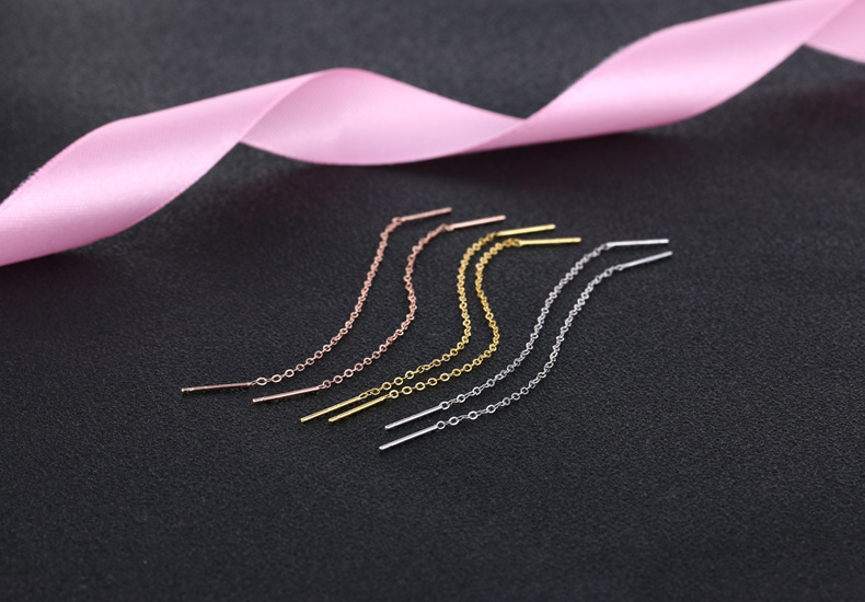 1 Pair Simple Style Solid Color Sterling Silver Plating 18k Gold Plated Ear Line display picture 1