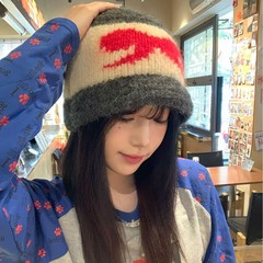 韩系针织蝴蝶结星星包头帽女秋冬拼色百搭帽子加厚保暖护耳毛线帽