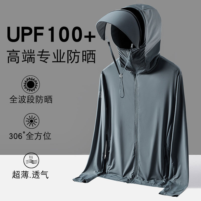 New Sunscreen Clothing Women's Ice Silk Anti-UV Jacket Men's Removable Hat Sunscreen Clothing Outdoor plus size Skin Clothing