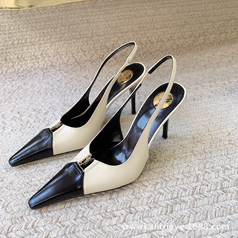 2026Ys New Model L High-Heeled Sandals with Pointed Toe, Closed Front, and Open Back, Vintage Old Money Style Genuine Leather Fashion Women's Shoes