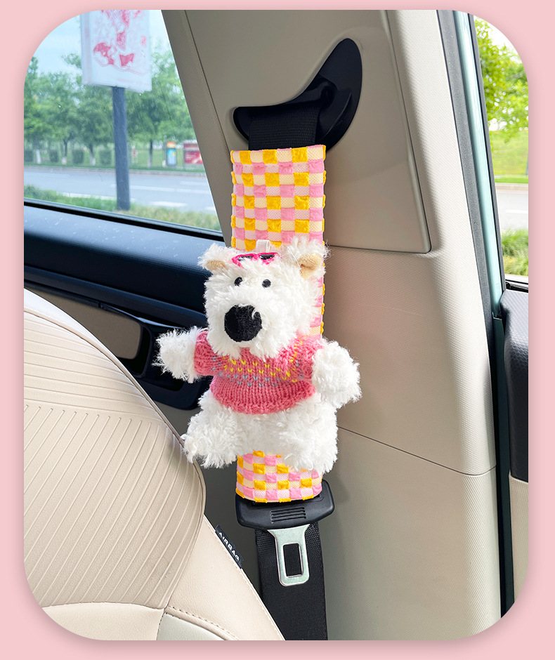 Plush Scribbled Dog Car Seat Belt Shoulder Cover Creative Car Seat Belt Anti-Strangle Protective Cover Car Interior Decoration