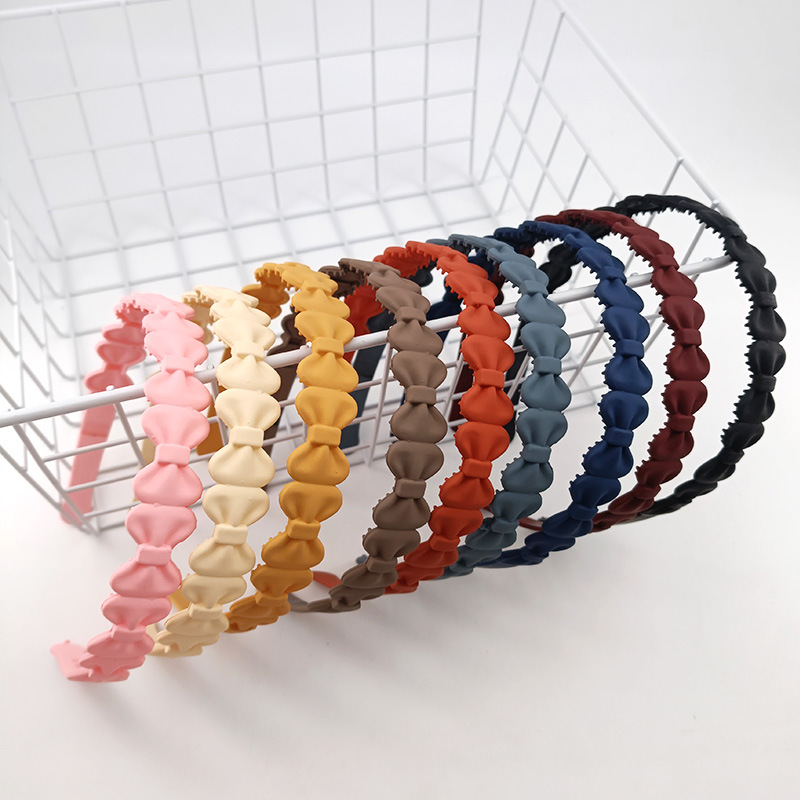 Matte scalloped universal solid color headband with bow for face…