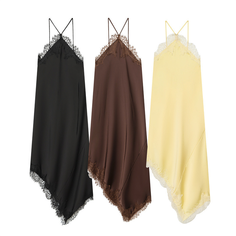 Foreign Trade Wholesale 2025 Autumn New Fashion Lace-Trimmed Silk Satin Texture Halter Neck Dress 5919201 Foreign Trade Wholesale 2025 Autumn New Fashion Lace-Trimmed Silk Satin Texture Halter Neck Dress 5919201
