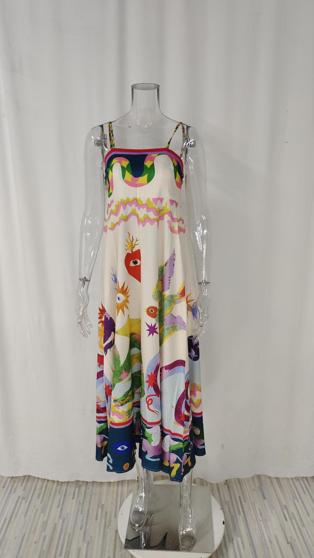 Holiday, Daily, Beach Occasion Wholesale Women's Vacation Printing Animal Eye Holiday Daily Beach Strap Sleeveless Strap Dress