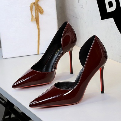 9268 European and American style sexy super high heels with side hollow pointed toes, shallow mouth, one foot pedaling, 