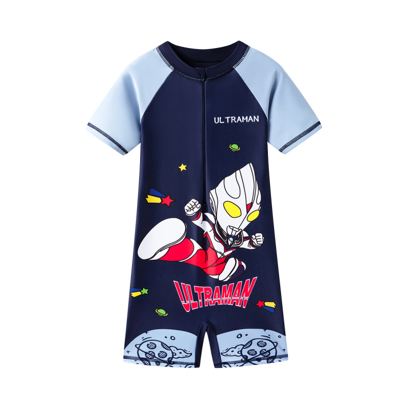 ウルトラマン子供用水着男の子小中型子供用ジッパーワンピース水着水着男の子半袖ボクサーパンツスーツ|undefined