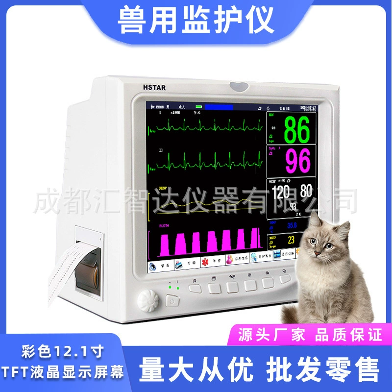 12.1inch Многофункциональный ветеринарный монитор ЭКГ для животных с цветным дисплеем и встроенным термопринтером