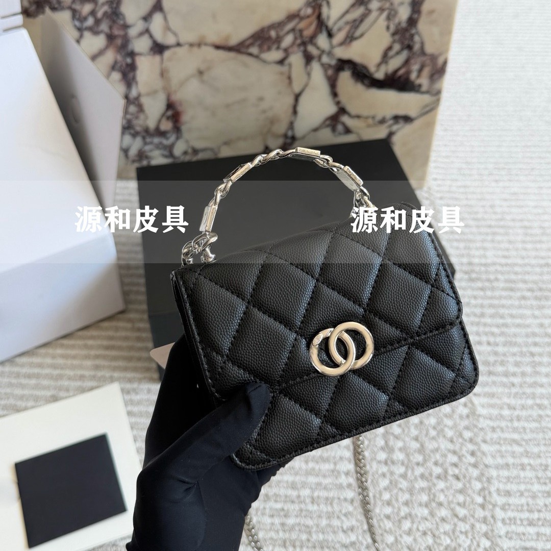 小香风珐琅字母手柄mini小废包口红包链条菱格单肩斜挎包跨境女包