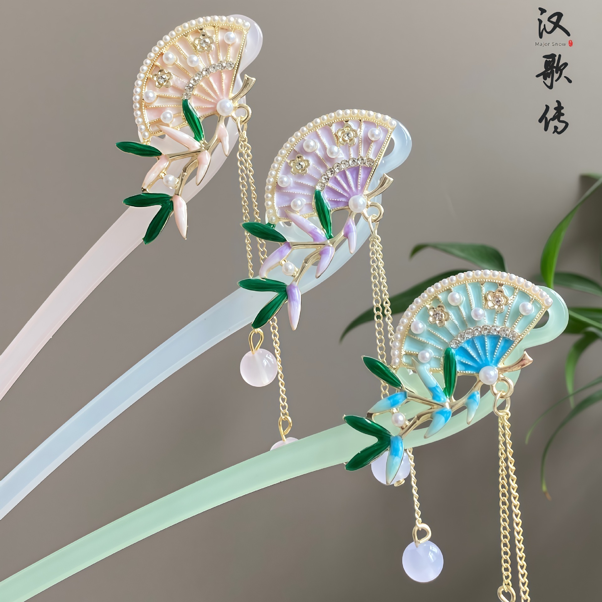 Chinese-Style Acetate Fan Hairpin, New Chinese-Style Daily Hairpin with Tassels, Hanfu and Cheongsam Accessories, Hair Ornaments Wholesale