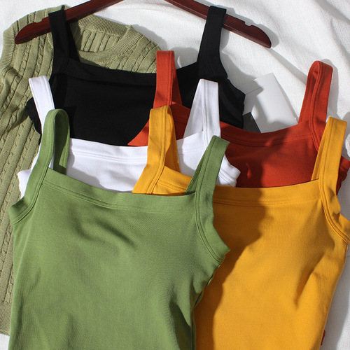 Pure cotton back-beautiful underwear camisole all-in-one bra thin tube top with padded chest square collar for outer wear