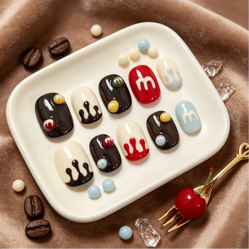 Macaron Dopamine Cute Handmade Cartoon Press-On Nails Short Versatile Finished Nails Wholesale