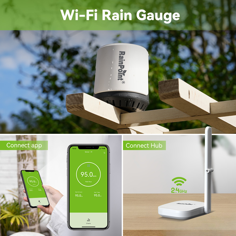 跨境新款WIFI雨量筒可随时查看降雨量搭配网关自动排水