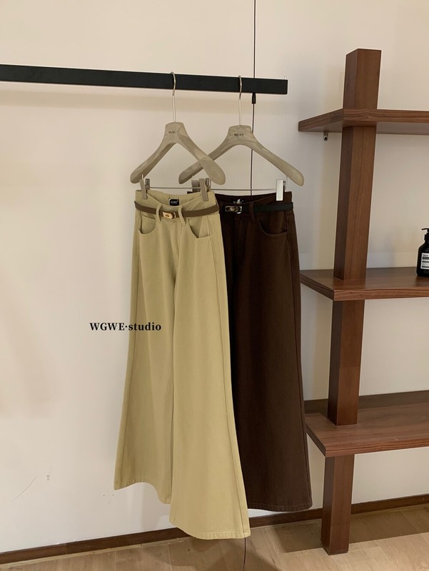WGWE秋季韩版休闲宽松显瘦垂感高腰直筒阔腿牛仔裤W7326(配腰带)|undefined