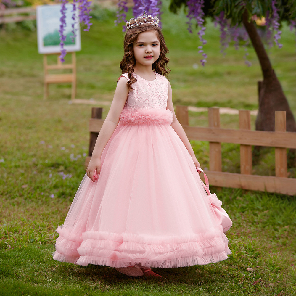 Vestidos de Fiesta de Boda para Niñas, Estilo Europeo y Americano, Primavera-Verano 2023, Vestido Largo de Princesa con Falda Abullonada, Estilo Europeo y Americano