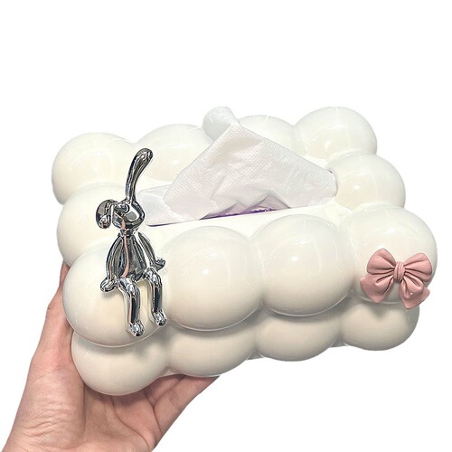Light luxury tissue box living room high-end home decoration ornaments bubble shape paper box electroplated rabbit napkin box