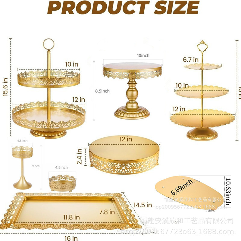 Estante de pastel de boda de hierro forjado, estante de exhibición de pastel de escuela secundaria baja, mesa de postres de boda, bandeja de pastel de props, conjunto de estante de pastel