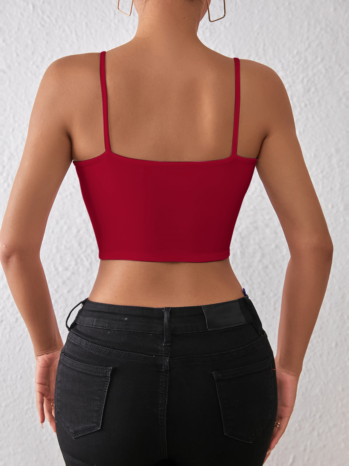 105g Weight Polyester Fabric Type Short Top Length Camisole Tops Type Holiday, Daily, Date Occasion Strap Neckline Slim Fit Type Solid Color Pattern Summer Season Women's Gender Backless Design Sexy Style Wholesale Women's Sexy Solid Color Backless Tank Tops 15