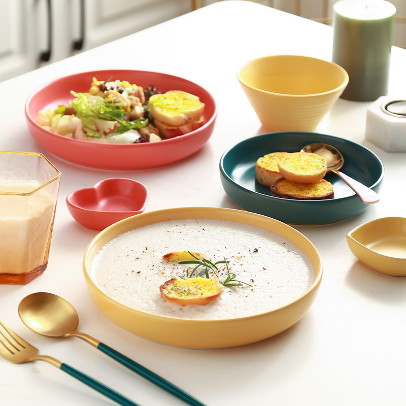 Scandinavian Round Plate Large Soup Plate Restaurant Home Dish Plate Salad Plate Dessert Plate High-Value Ceramic Plate Tableware