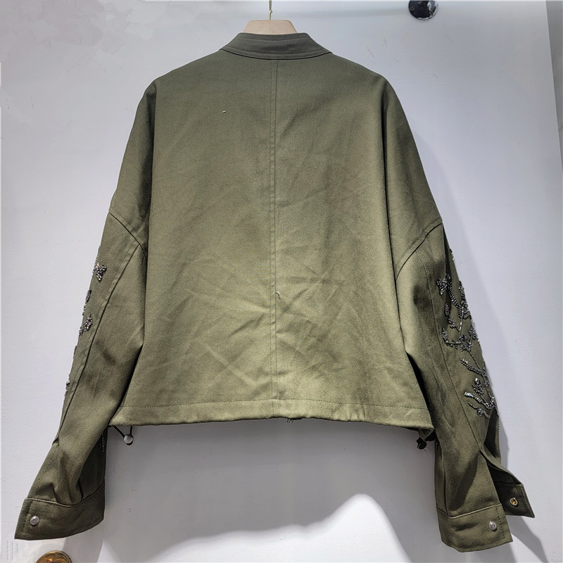 Chaqueta Corta de Poliéster para Mujer con Cuello Alto y Bordado Floral