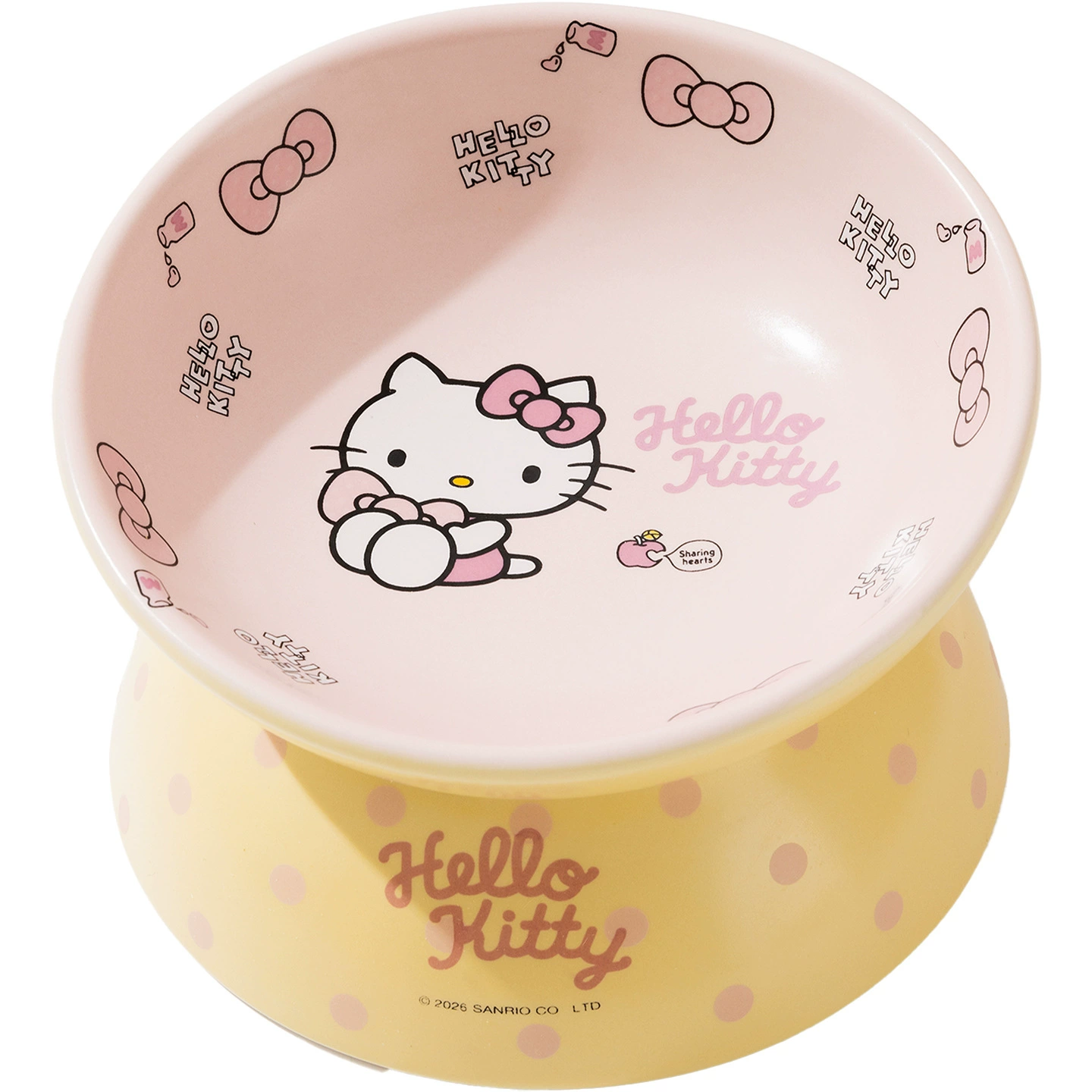 Керамическая миска Hello Kitty, высокая миска для кошек, миска для кормления, защитная стойка для шеи, большая диаметр, миска для воды для собак, миска для питомцев