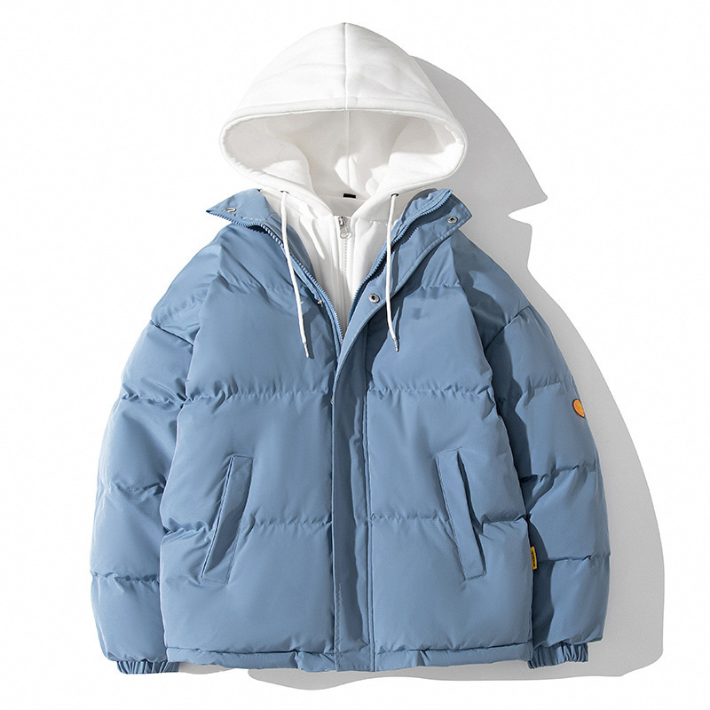 2024 nuevo estilo para hombre pequeño estilo Oxford par con capucha gorra de punto chaqueta de algodón de dos piezas falsa más chaqueta acolchada de terciopelo