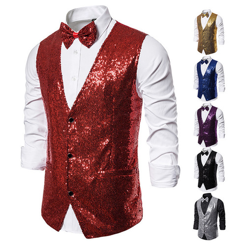 Men's stage performance vest with sequins, photography studio host, singer, emcee vest
