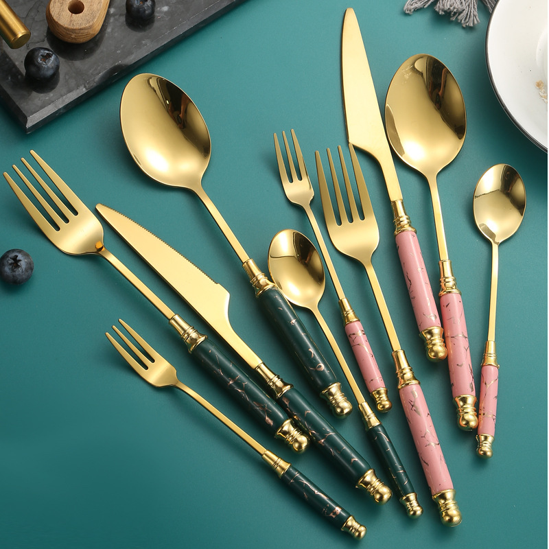 Cross-border Entry Luxury Style Ceramic Handle Stainless Steel Knife and Fork Spoon Western Tableware Set Dessert Spoon Fruit Fork Palace Gift Box Cross-border Entry Luxury Style Ceramic Handle Stainless Steel Knife and Fork Spoon Western Tableware Set Dessert Spoon Fruit Fork Palace Gift Box