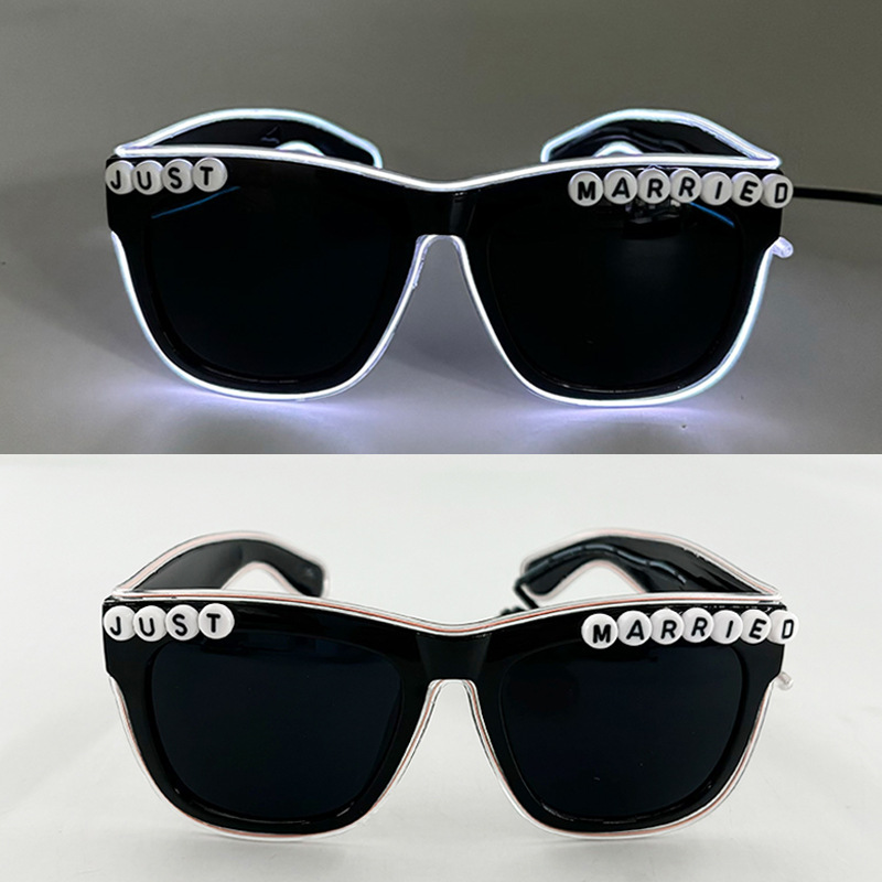 Nuevos productos transfronterizos gafas LED recién casadas letras de corazón de melocotón gafas de sol gafas de sol