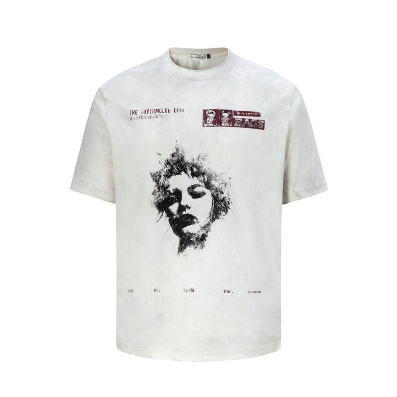 27427 American Street Style Unisex High-End Summer T-Shirt with Artistic Character Design, Fitted Version for Men, Short Sleeve