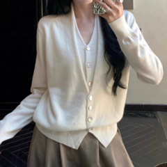 巨好看的早秋高级感穿搭假两件针织开衫女极简老钱风毛衣外套上衣
