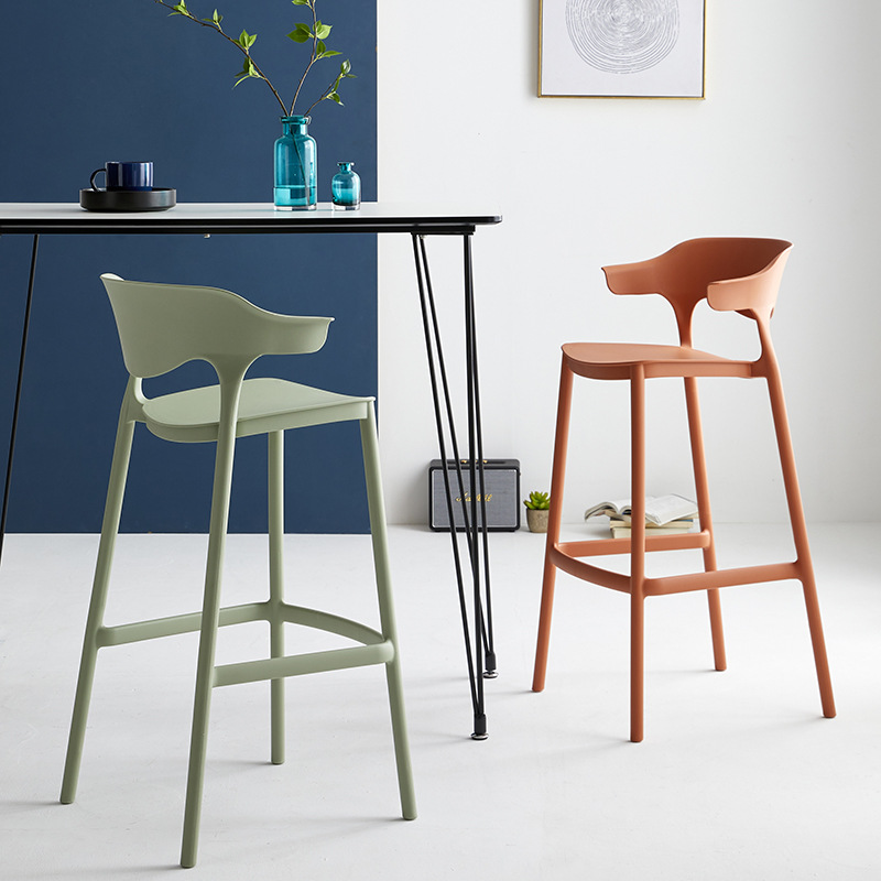 Nordic Simple Bar Chair Modern Plastic Backrest Bar Chair Home Stackable Dining Chair Designer Creative High Stool