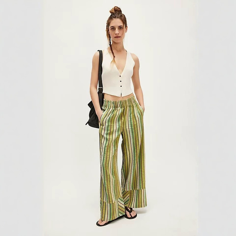 2026 European and American cross-border MONA striped wide-leg pants, new spring/autumn collection, loose and casual, high-waisted, slimming, long pants for women 2026 European and American cross-border MONA striped wide-leg pants, new spring/autumn collection, loose and casual, high-waisted, slimming, long pants for women
