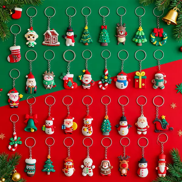 Popular Christmas Series Keychains Christmas Ornaments Santa Claus Christmas Tree Snowman Doll Pendants Wholesale